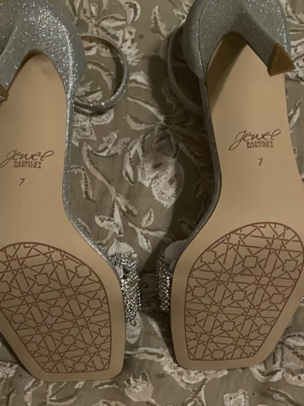 Badgley Mischka Silver Jeweled Ruffle Slingback Sandals - Picture 4 of 7